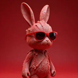rabbit groot as marble statue, red sunglasses, in red background, soft red texture, red realistic 3 d render, soft red lights, 4 k, high red photography red, 5 0 mm lens, rich red colors, smooth gradients, depth of field, cinematic, hyper realism, high detail, octane render, very red, 8 k, very red colors