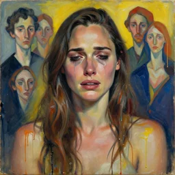 portrait of gal gadot crying, by vincent lefevre and hernan bas and pat steir and hilma af klint, psychological, photorealistic, dripping paint, washy brush, rendered in octane, altermodern, masterpiece