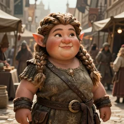 illustration, chubby female dwarf commoner at the city market, elaborate braided hair, short plump robust woman, style by donato giancola, wayne reynolds, jeff easley dramatic light, high detail, cinematic lighting, centered, artstation, dungeons and dragons, dragon age, lord of the rings