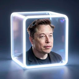 elon musk trapped in a glowing neon cube