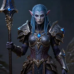 world of warcraft night elf warden, beautiful portrait, concept art, intricate details, highly detailed photo realistic portrait cinematic lightning by michael komarck, frank frazetta adam hughes, seseon yoon, artgerm and warren louw