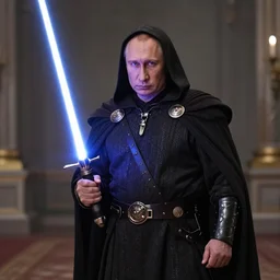“ vladimir putin as a sith lord holding a lightsaber, highly detailed, award winning ”