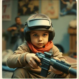 kurdish child playing pubg, polaroid photography, high resolution, sharp focus