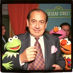 silvio berlusconi is a special guest of the muppet show, still from sesame street, disposable camera