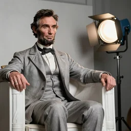 photo still of abraham lincoln played by dwayne johnson in his biopic. 8 k. studio lighting. bright ambient lighting key light. 8 5 mm
