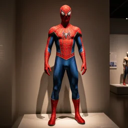 spider man suit in a museum, realistic, hdr, dramatic lighting, photo, dslr photo, stunning image
