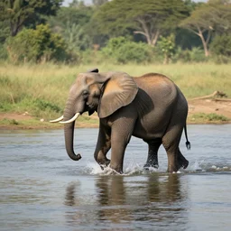An elephant running over a river, XF IQ4, f/1.4, ISO 200, 1/160s, 8K, RAW, unedited, symmetrical balance, in-frame
