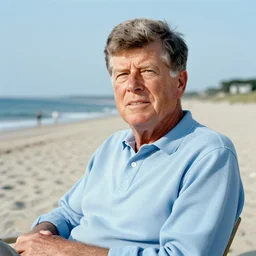 portrait of elderly john f kennedy, relaxing on nantucket beach, photograph by steve mccurry, national geopgraphic magazine