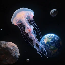 Photo of Jellyfish in space flying close to an asteroid heading to earth