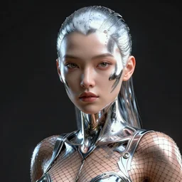 spacegirl, 8 k uhd, unreal engine, reflected chrome, octane render in the artstyle of tom bagshaw, unreal engine 5, highly detailed face, true anatomy!, extremely detailed!, fishnets, dystopian, details visible, octane render