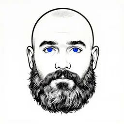 portrait of bald bearded man with round face and blue eyes, minimalictic black and white art brut, ink, pencil