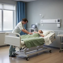 nurse placing the patient in the nursing trendelenburg position