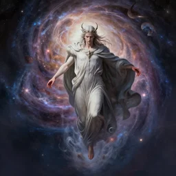a god coming into being and then dissolving into a universe, in the style of wlop and greg rutkowski, illustration, epic, fantasy, hyper detailed, smooth, unreal engine 5, sharp focus, ray tracing