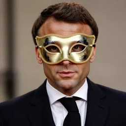 Emmanuel Macron wearing a venitian mask in American Psycho (1999)