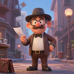 columbo detective investigating a case san francisco ( pixar style 3 d caricature inspiration from up movie )