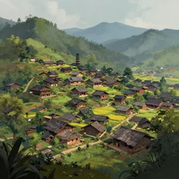 matte painting of a beautiful tai village, digital art, trending on artstation