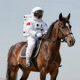 horse in astronaut suit riding horse