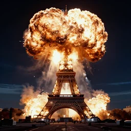 photo of a nuclear explosion in paris in the year 1 9 9 1, hd photo, wide angle