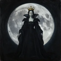 the queen of the moon, ominous, surreal, dark and poetic, painted on masonite, by remedios varo