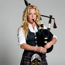epic realistic portrait of britney spears in scottish clothes and bagpipe, hd, 4 k, 8 k, detailed,