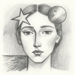 A face, a star, a planet, the sea, love :: Ink drawing :: Abstract art :: Pencil Sketch :: by Wassily Kandinsky ::