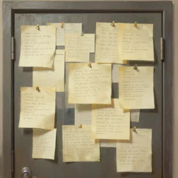 a painting of some written notes that is also a door, trending on artstation, detailed digital art, aesthetic!!!!,