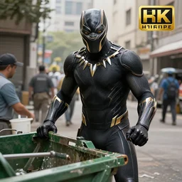 Black Panther working as a garbage man in the new avengers movie, 4k