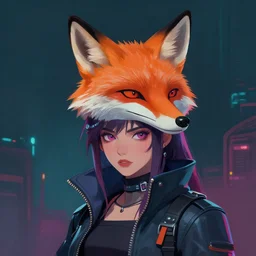 a painting of a woman with a fox on her head, cyberpunk art by Sam Spratt, featured on Artstation, furry art, darksynth, artstation hd, 2d game art