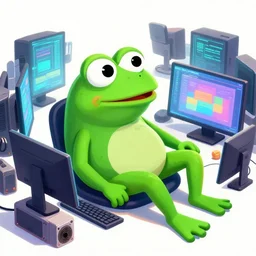 pepe the frog relaxing with computers, epic scene full of computers, machines and keyboards, by victo ngai, kilian eng vibrant colours, dynamic lighting, digital art, winning award masterpiece, fantastically beautiful, illustration, aesthetically inspired by beksinski and dan mumford, trending on artstation, art by greg rutkowski, 8 k