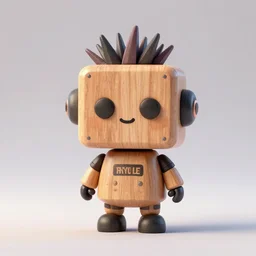 cute funny figurine wooden, robot punk, concept art, digital art