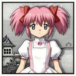 Kyubey from Madoka Magica in the style of Japanese and European woodcuts