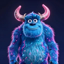 a two headed xanathar made of bioluminescence in the art style of monsters inc, crisp 8 k line art, digital painting, artstation, unreal engine, octane render, emissive lighting, concept art, matte, sharp focus, hyper realistic lighting, illustration, deep royal blue and pink color scheme, art by alex grey