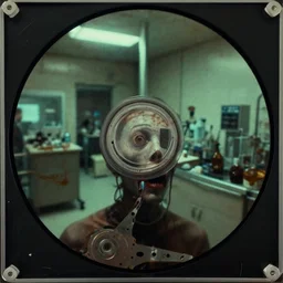 photograph found from a lost hard drive that show horrifying images of an experimental lab, extremely grainy, eerie, analog horror