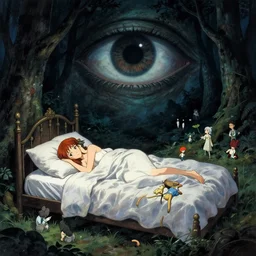 my bed is a forest with a giant cthulhu eyes in the dark by gaston bussiere, anna nikonova aka newmilky, greg rutkowski, yoji shinkawa, yoshitaka amano, moebius, donato giancola, geoffroy thoorens, trending on artstation, featured on pixiv, cinematic composition