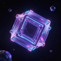 neon structure floating in the space, retrowave epic art, trending on art station