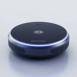 prototype smart assistant device, futuristic with neon edges