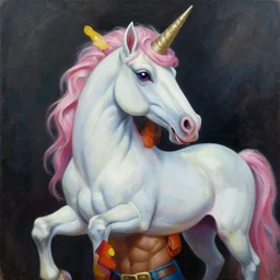 palette knife oil painting portrait of estrella, a muscular bouncer with the purity of a unicorn, extreme detail, artstation trending, artgerm, any racial background, deviant art, octane, substance, art history 8 k