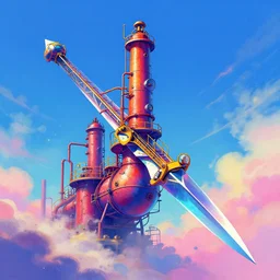 A psychedelic refinery flying dagger , vibrant color scheme, highly detailed, in the style of romanticism, cinematic, artstation, Moebius, Greg rutkowski
