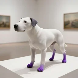 boston dynamics spot with a purple paw in a gallery