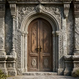 3 d render of a mystical door, ultra detailed with carved stone