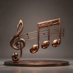 a sculpture of music notation, three quater notes, art installation, made of polished broze, cinematic light, 8 k, octane render, reflections,