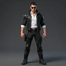 full body and face character design of realistic alt art federal agent slick hair white button down shirt rolled up sleeves kevlar tactical bulletproof armor jacket sunglasses heroic pose artgerm greg rutkowski alphonse mucha trending