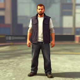 full body of Raelsan (Orelsan) in the center of image of GTA V loading screen illustration in the style of Stephen Bliss, centered, uncrop, uncropped Orelsan very detailed GTA illustration from Stephen Bliss, full body Orelsan trending on artstation, Orelsan trending on deviantart, symmetrical face Orelsan, GTA V, Orelsan