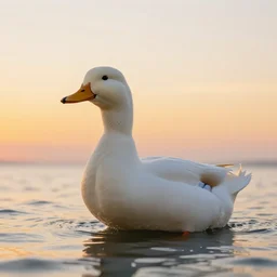 giant duck in the sea at sunset