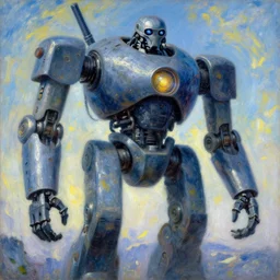 fallout, huge machine robot, cool tint, painting by, gaston bussiere, craig mullins, j. c. leyendecker, claude monet