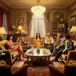 highly detailed wide - angle portrait of a retro 1 9 6 0 s living room, nicoletta ceccoli, mark ryden, lostfish, earl nore, hyung tae, frank frazetta, global illumination, god rays, intricate environment