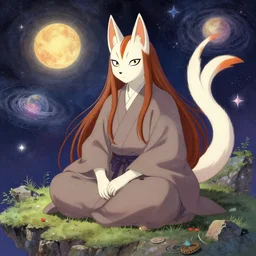 a kitsune guru in a a gentle solar system, fantasy art, in the style of greg rutkowski, amazing detail