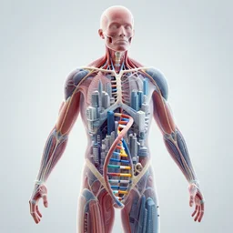 DNA, metropolis, inside the human body, city made of human anatomy, digital art, 8k, trending on art station