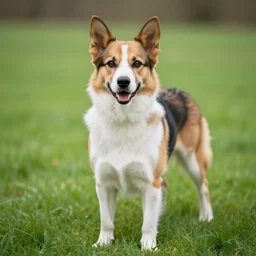 portrait of a dog in a field