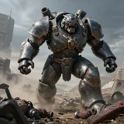 giant conquering beast in full tactical armor roars as it steps over it's fallen enemy's bodies